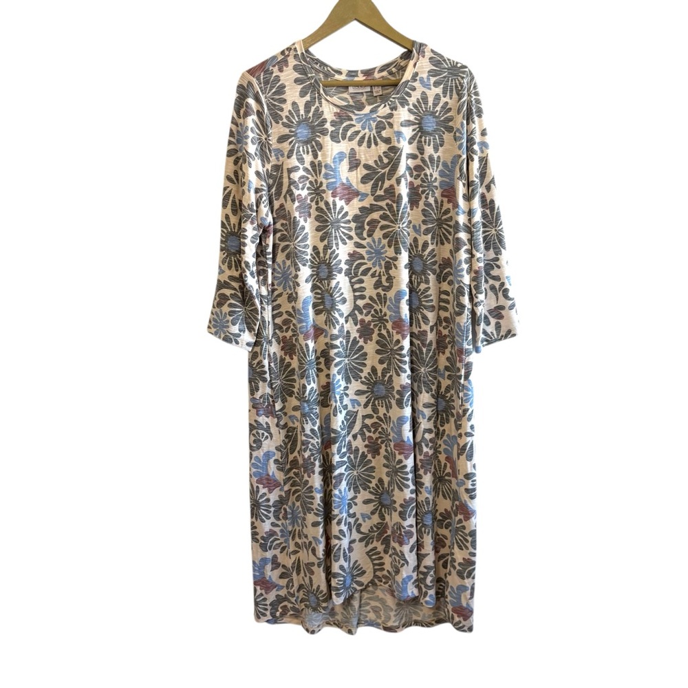 LOGO By Lori Goldstein 1X Ivory Multicolor Floral Midi Dress Modest Boho Relaxed